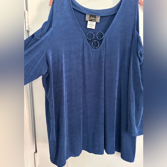 Tops - WOMEN’S Slinky Brand Cold Shoulder Tunic Navy Blue NWOT Size 2X